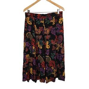 Vtg Norton McNaughton Paisley Multicolor Midi Skirt 14 Fall Moody Floral Stretch